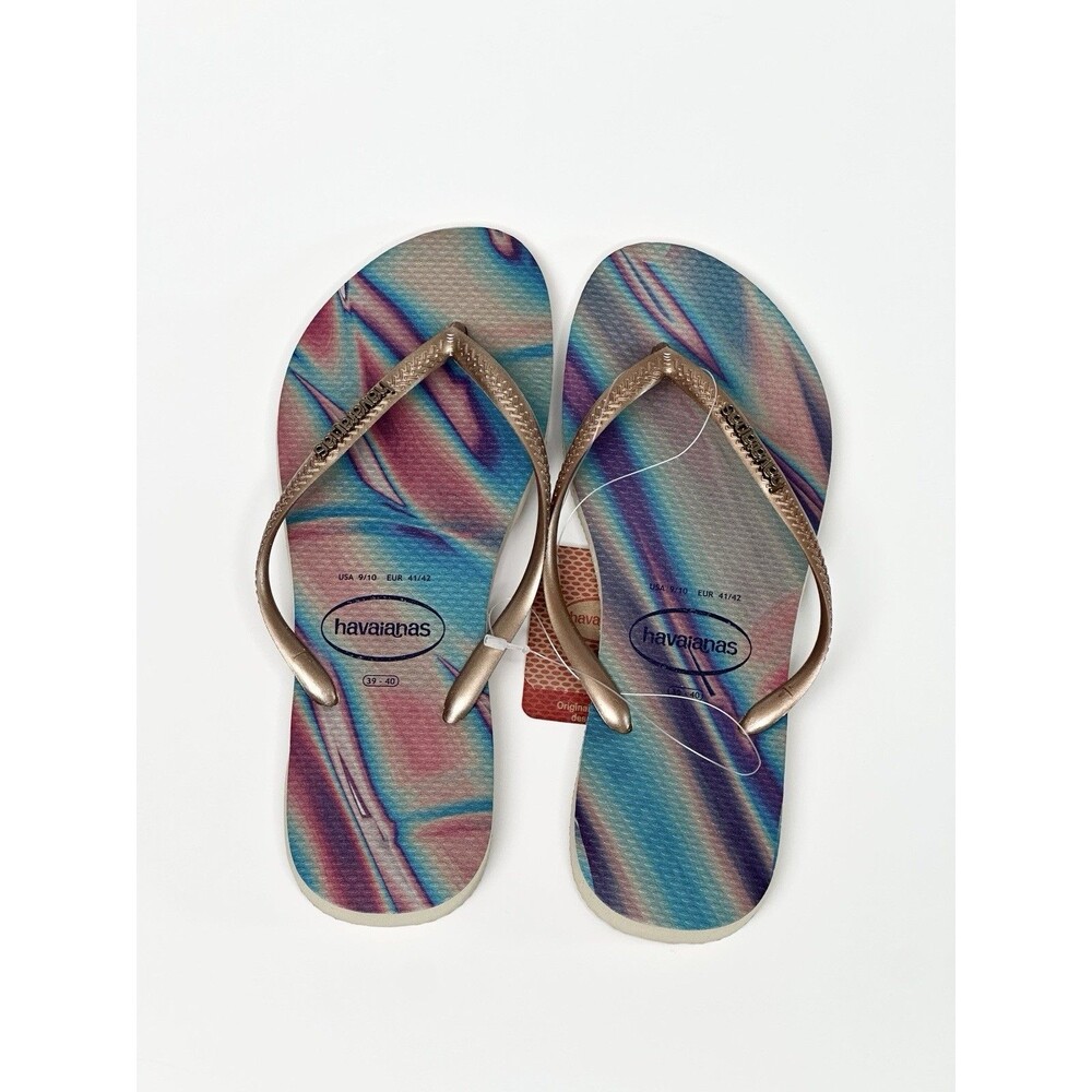 Havaianas Slim Iridescent Flip-Flop Sandals Women's 9/10 Euro 41/42 Sand Grey
